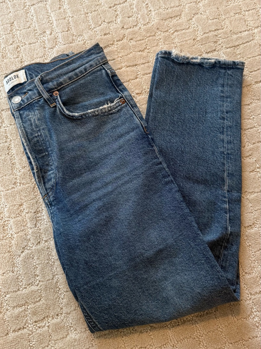 Agolde Indigo Raw-Hem Straight Jeans